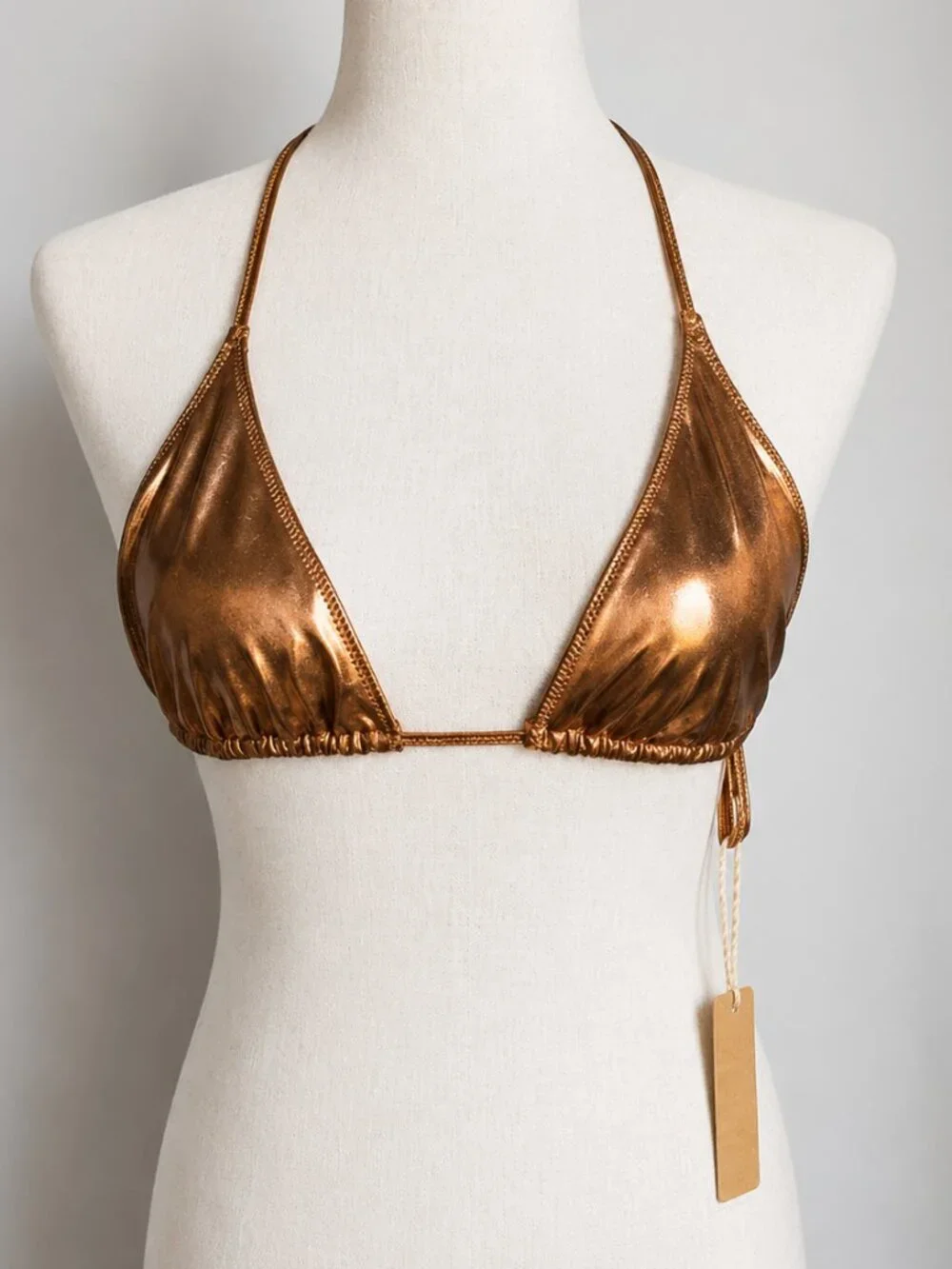 SKIMS NEW Metallic Bronze Swim Skimpy Triangle Bikini Top in Penny Gold SZ XL